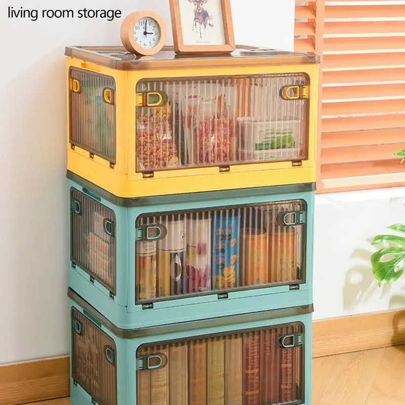 

Foldable Storage Box with Transparent Door with Lid and Wheels Multifunctional Toy Storage Box Transparent Folding Storage