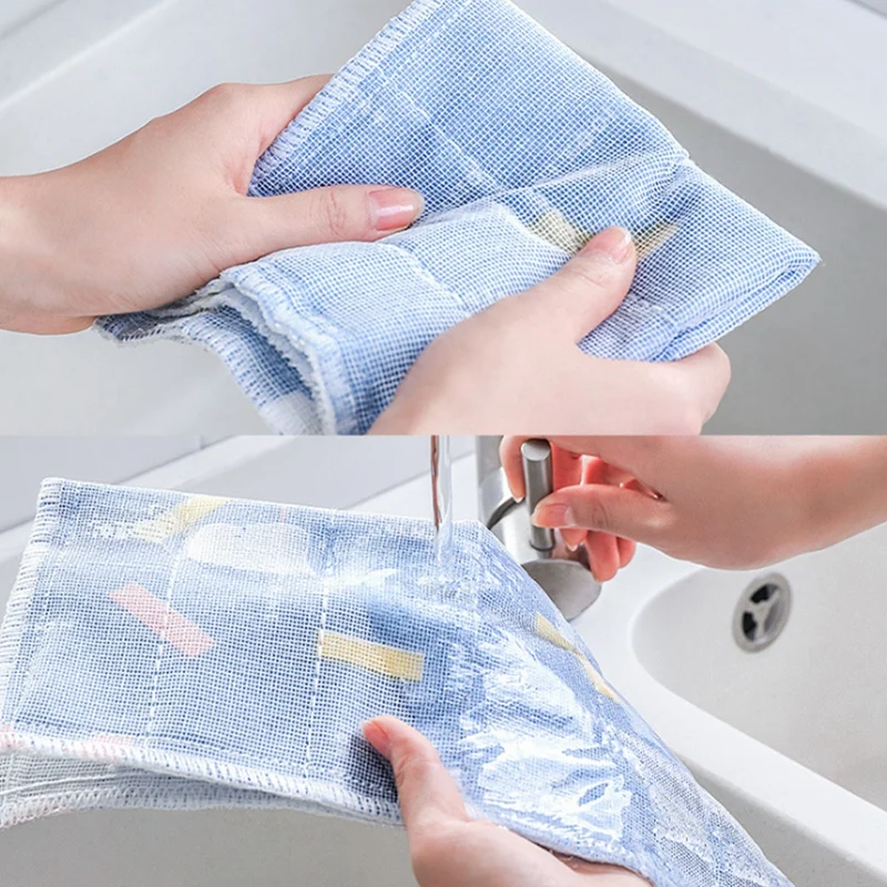 New 3PCS Printed Cotton Yarn Scouring Pad Absorbent Non-Linting Rag Kitchen Dish Cloth Decontamination Cleaning Towel