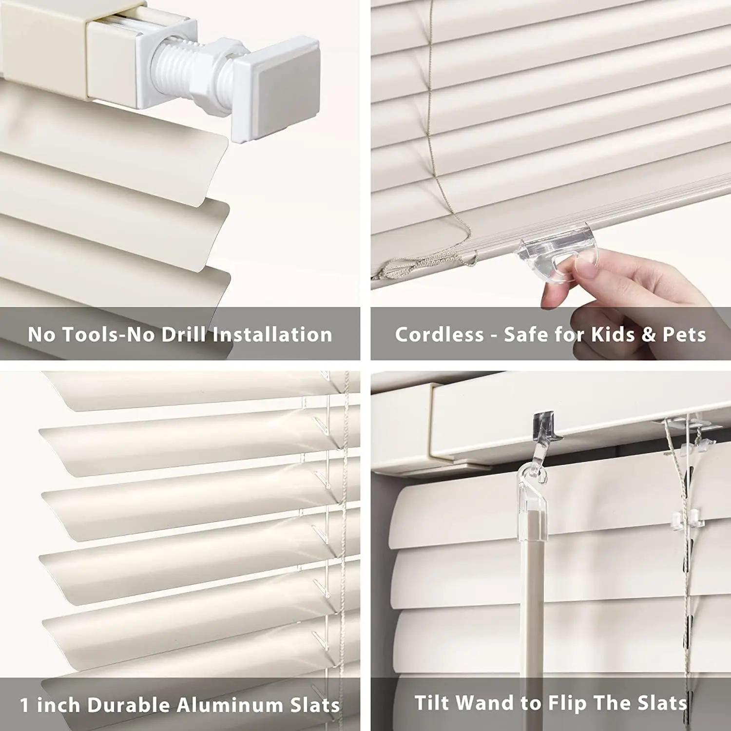 Cordless Blinds for Windows, Light Filtering Horizontal Blinds