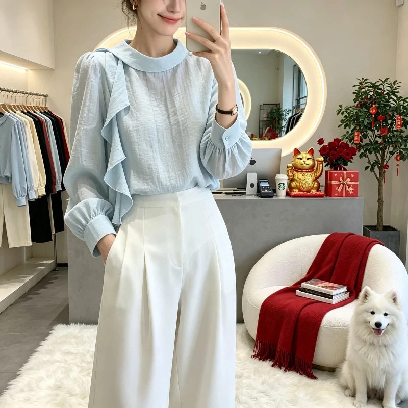 Temperament Solid Long Sleeve Bow Bandage Shirt Tops Spring Autumn New Long Sleeve Fashion Blouse Elegant Office Women Clothing