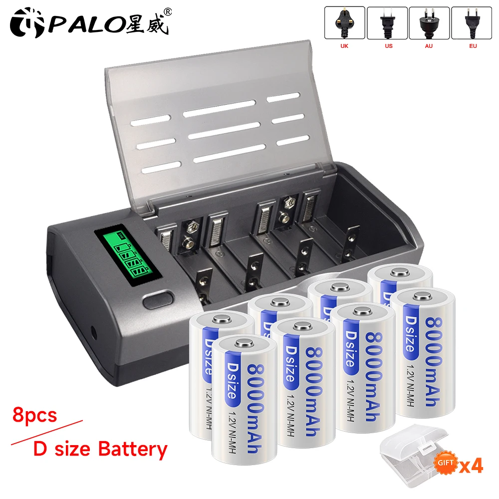 PALO 1.2V D Rozmiar Akumulator LR20 R20 D Typ NIMH Baterie do podgrzewacza wody Kuchenka gazowa z LCD AA AAA C D Ładowarka 9V