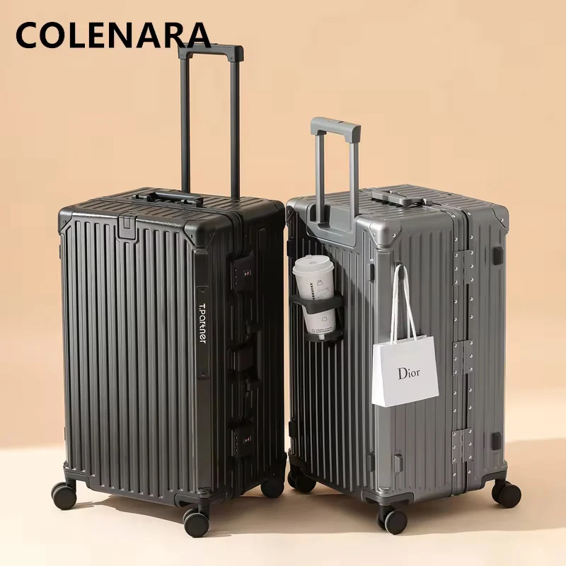COLENARA حقيبة عالية الجودة سعة كبيرة إطار من الألومنيوم عربة حالة عربة نمط حقيبة سفر 26 "29" 32 بوصة المتداول الأمتعة
