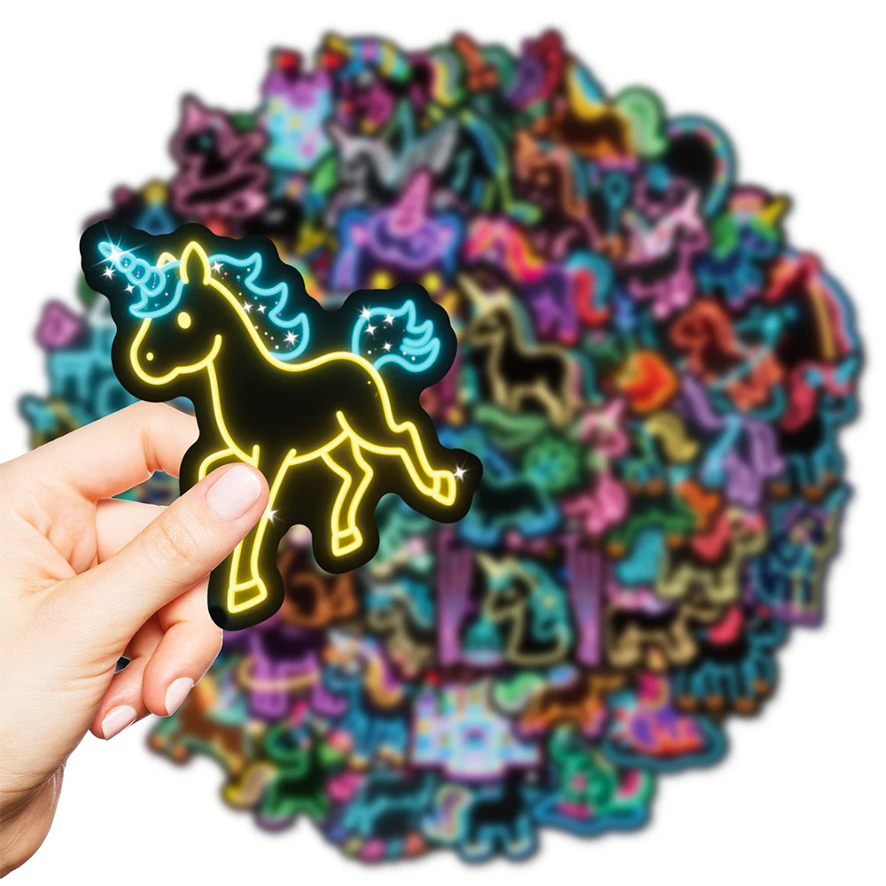 

10/30/56pcs Neon Light Series Stickers Cute Animal Unicorn Cartoon Sticker Decoration DIY Notebook Phone Suitcase Kid Decals Toy