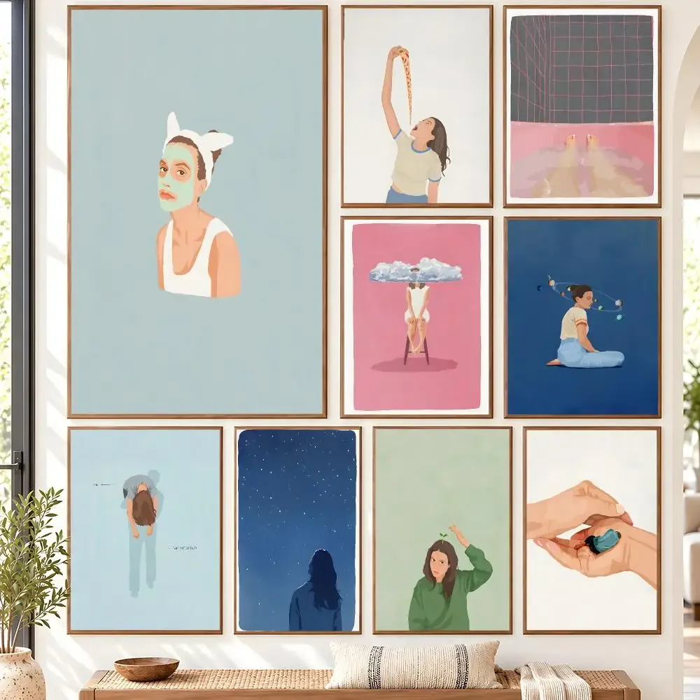 Funny Weekend Mood Surreal Pink Meditation Bra Zen Yoga Modern Poster Matte Wall Art Removable Home Room Decoration