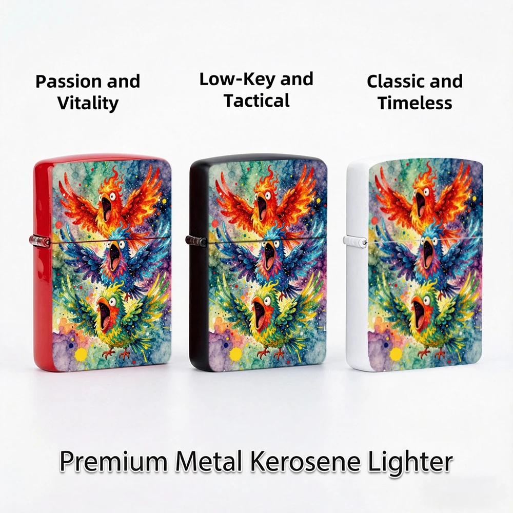Vintage Flip Top Lighter lighters vintage Colorful Screaming Phoenix Birds Watercolor Splash Art Print lighters for smokers
