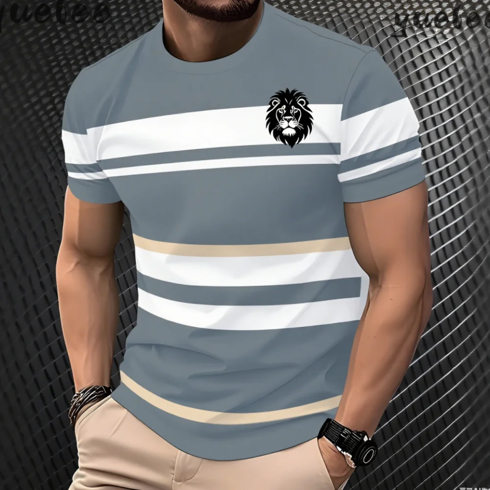 

Мужская футболка, модная полосатая футболка, летняя дышащая мужская одежда, спортивный повседневный мужской топ с круглым вырезом, мужской топ с короткими рукавами