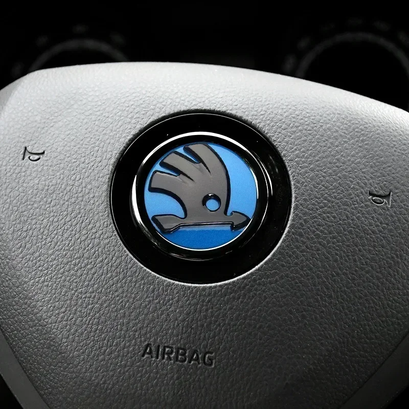 46MM Car Steering Wheel Logo Emblem Sticker for Skoda Rapid Octavia Fabia Laura Superb VRS Yeti Kodiaq Karoq KAMIQ Scala Citigo