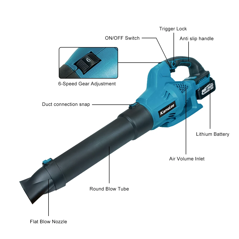 Kamolee Powerful cordless rechargeable blower, snow/leaf blower/dust blowing brushless power tool compatible with makita battery