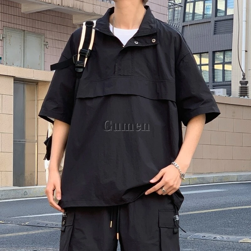 M/L/XL/2XL/3XL الوقوف طوق قمصان الرجال بلون قصيرة الأكمام تي شيرت الصيف ضوء تنفس في الهواء الطلق الرجال بلايز عادية