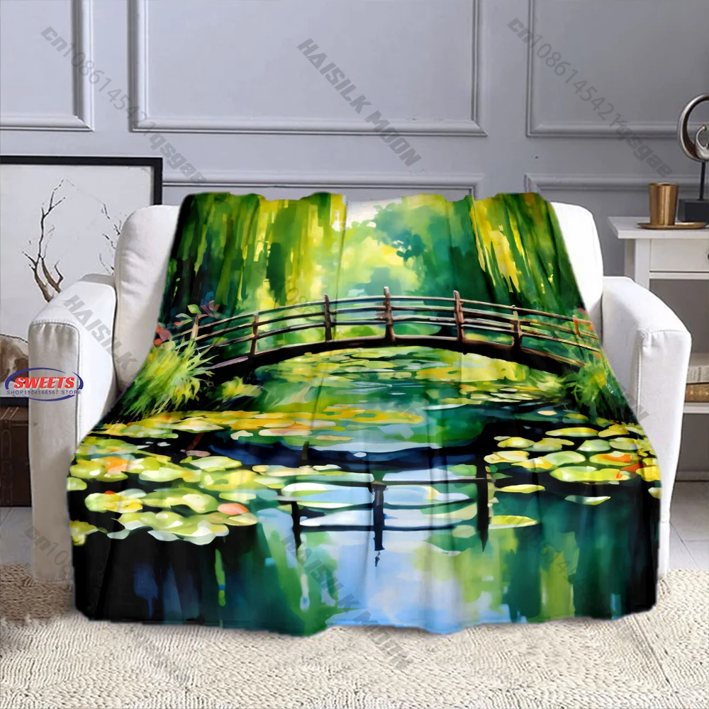 

"Serene Nature Bridge Blanket" Multiple sizes kid's and adults' bedroom living room sofa decor blanket, Exquisite gift