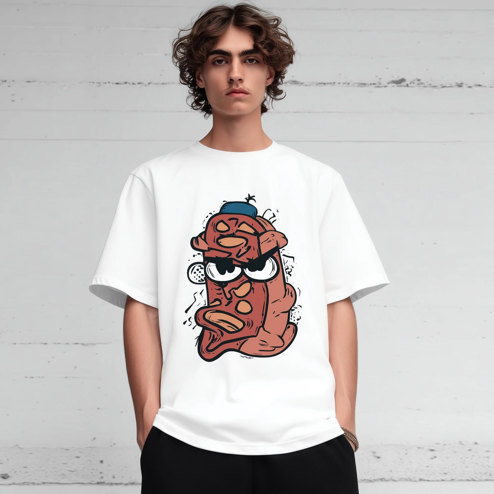 

Teevo Short Sleeve White T-Shirt with Cartoon Brain Design for Casual Wear