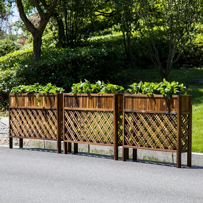 Outdoor anticorrosive pot, carbonized wood street flower slot, square solid wood pot, indoor partition creative flower box