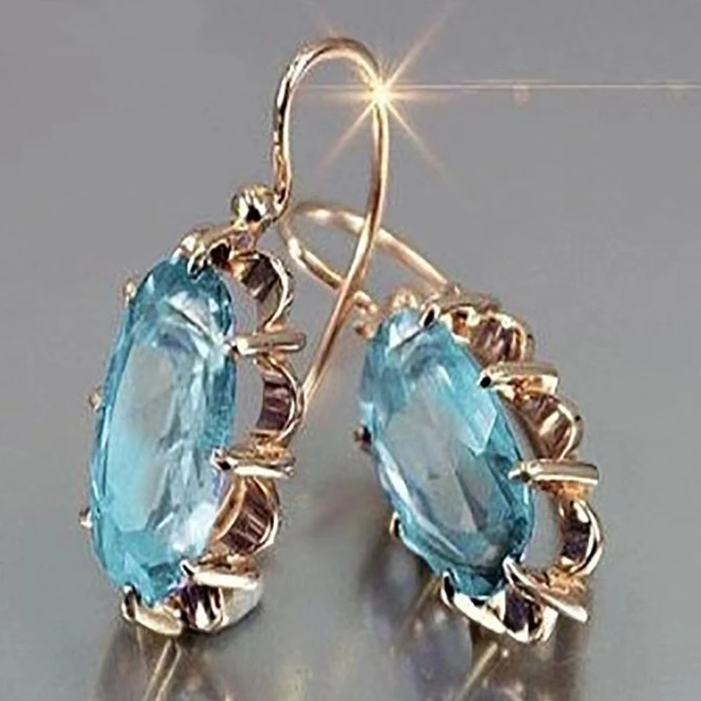 Huitan Trendy Women Oval Cubic Zirconia Earrings Temperament Elegant Design Luxury Female Dangle Earrings Aesthetic Jewelry 2022