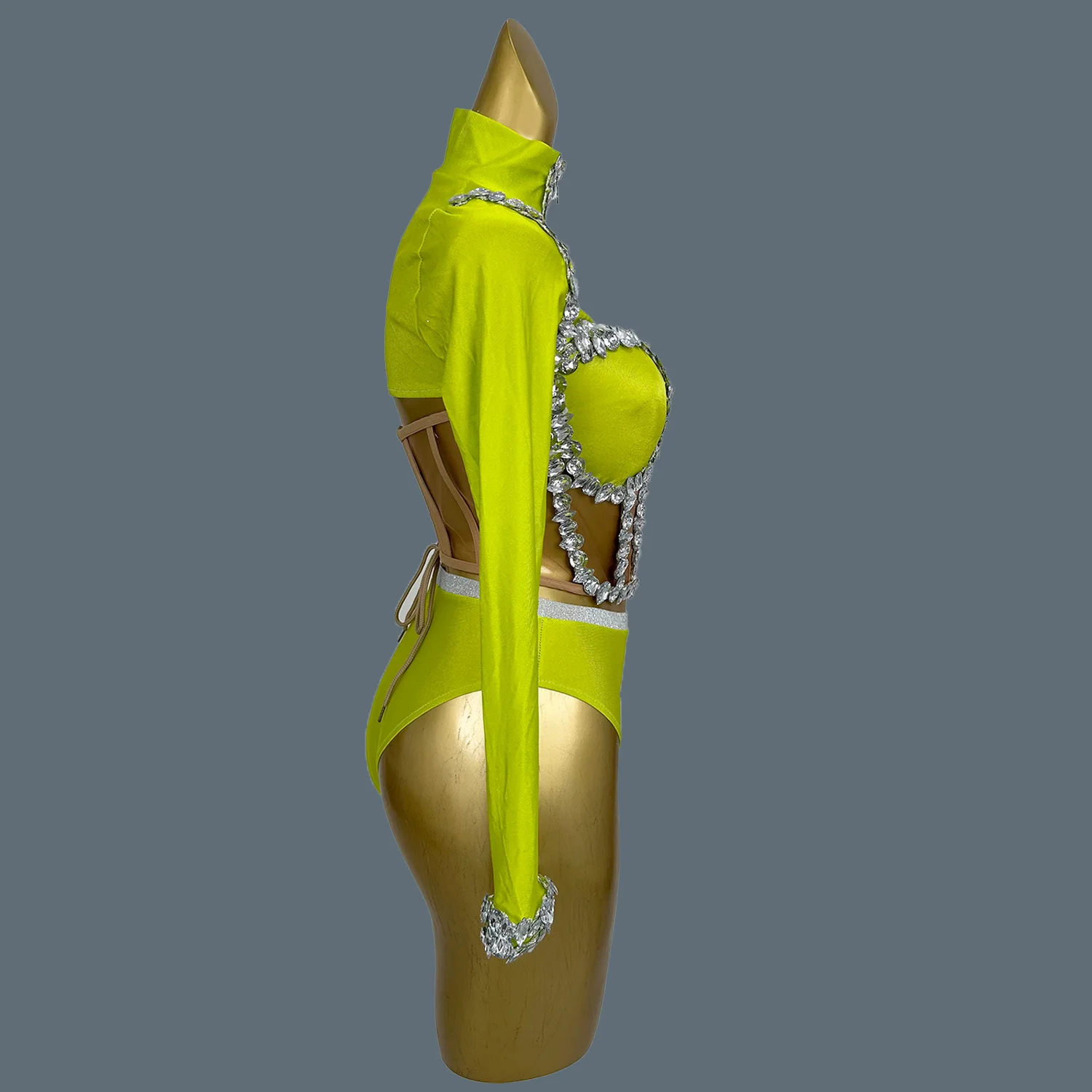 Sparkly Rhinestone Spandex Bodysuit for Women Nightclub Party Bodycon Crop Tops Briefs 3Pieces Set Dance Show Stage Wear jianmei