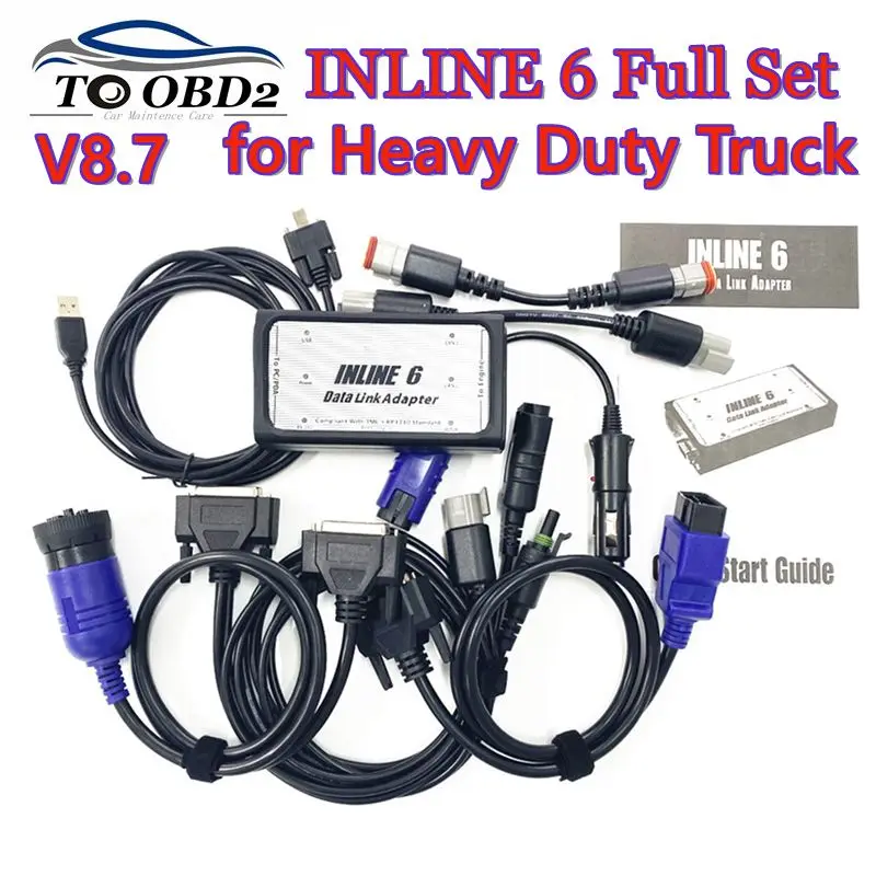 

INLINE 6, полный набор адаптеров для передачи данных, сканер OBD2, инструмент V8.7 INLINE6 для Cummins, сверхмощный диагностический инструмент для грузовиков, диагностический сканер