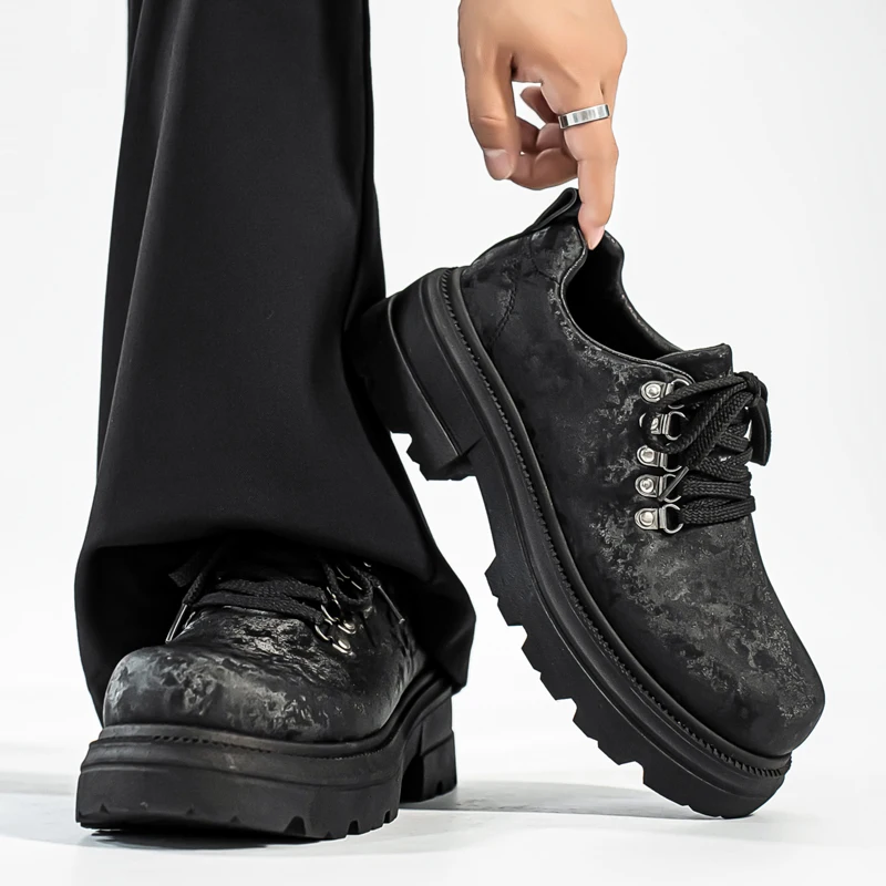 

Derby Shoes Thick Sole Height Increasing Men's Shoes Large Leather Shoes British Style Versatile