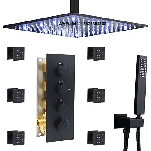 12-Inch Large Rainfall Shower Head Set Stainless Top Brass Bathroom Rain Shower System Brass Finish Apartment Jet Massage Hotels