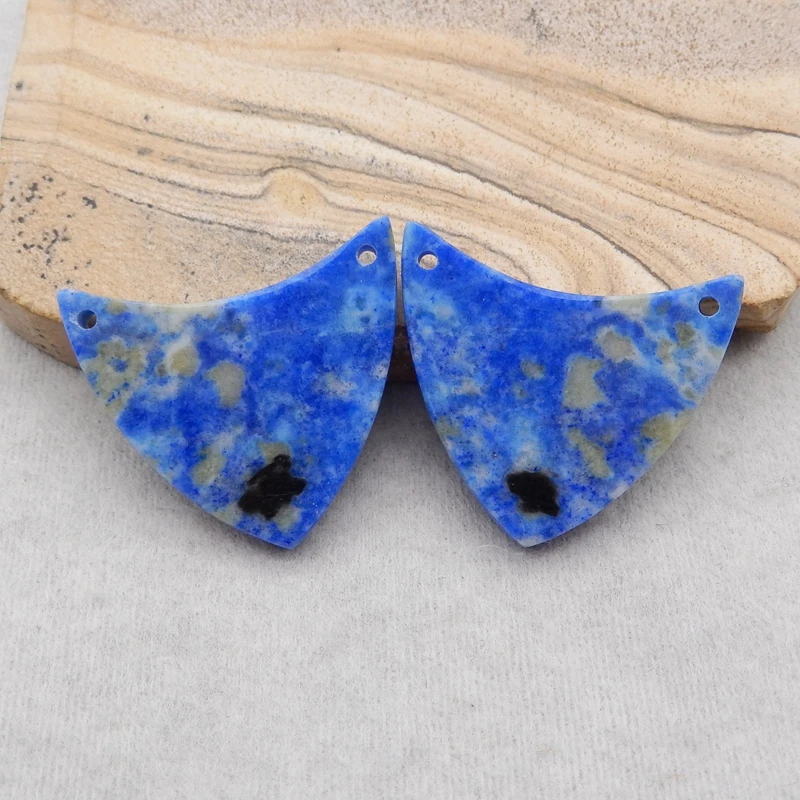 Natural Beads Lapis Lazuli Handmade Gemstone Fashion Jewelry Double Holes Earrings Accessories For Women 30x29x3mm 8g