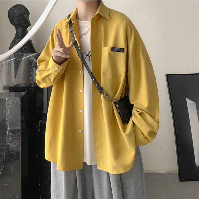 Spring Autumn New Fashion Turn-down Collar Long Sleeve Solid Color Men\'s Clothing Button Contrast Color Korean Hip Hop Shirts