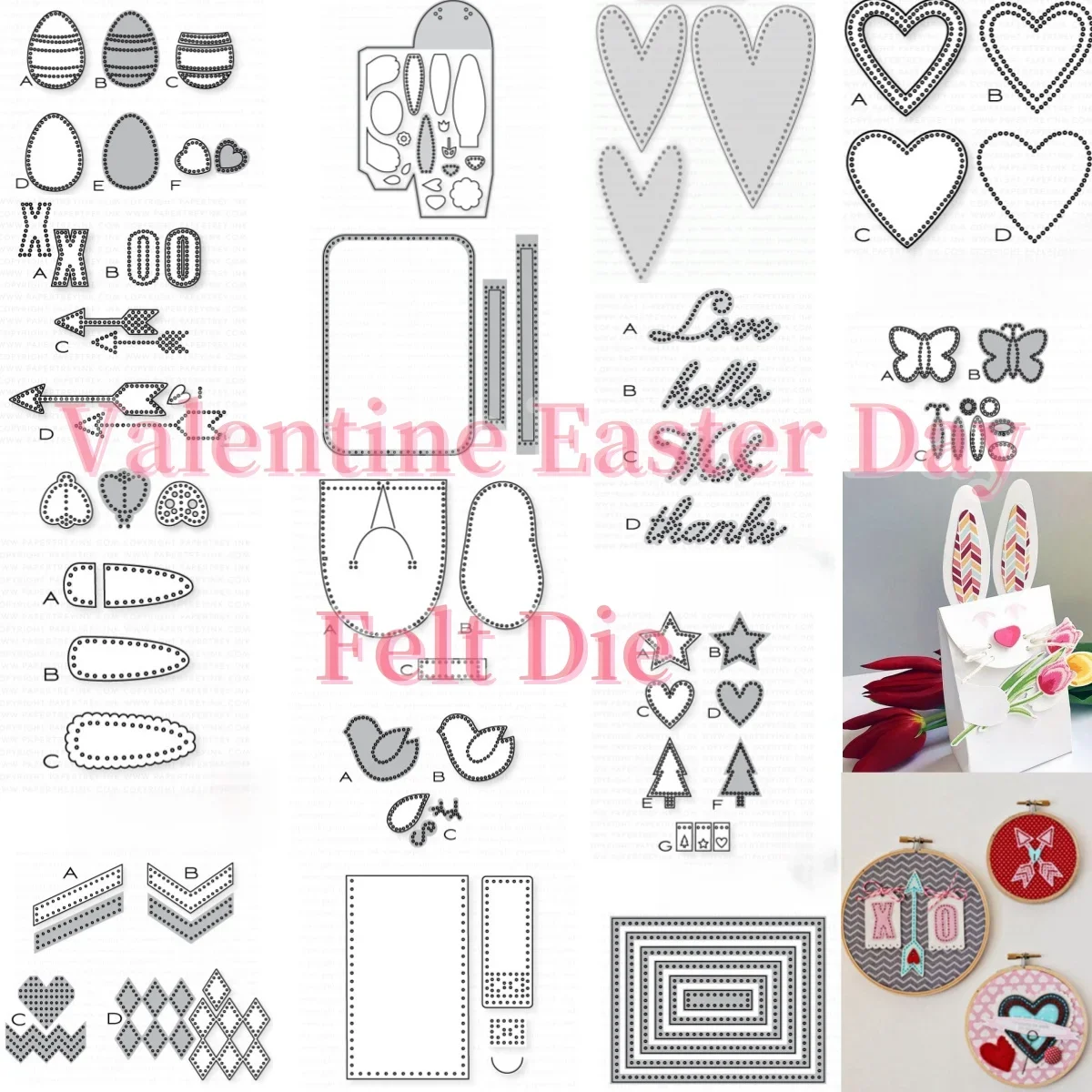 

Felt Die Heart Flowers Bunny Egg and Number Alphabet Die Scrapbooking DIY Photo Album Decorative Embossing Supplies Make Paper