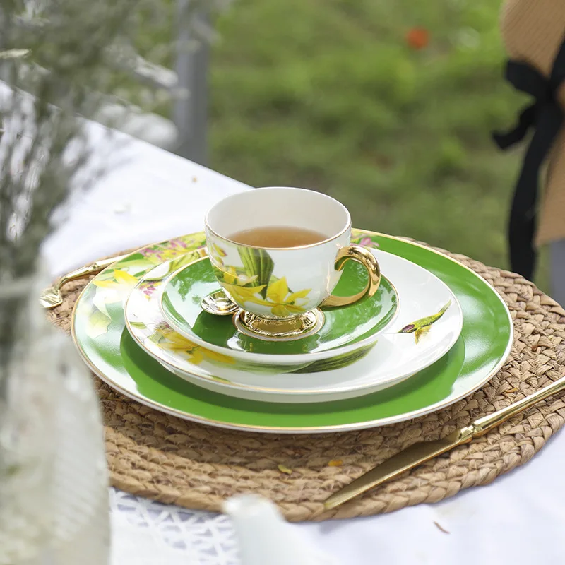 

New Nordic British Gold Handle Coffee Cup and Plate with Rural Effect Bone Porcelain Hotel Restaurant Coffee Cup and Plate