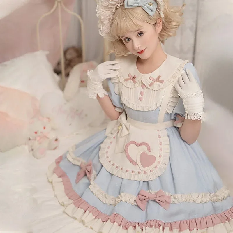 

ss23Summer Op Short Sleeve Maid Dress Cute Dresses Harujuku Goth Baby Blue Kawaii Skirts Soft Lolita Clothing