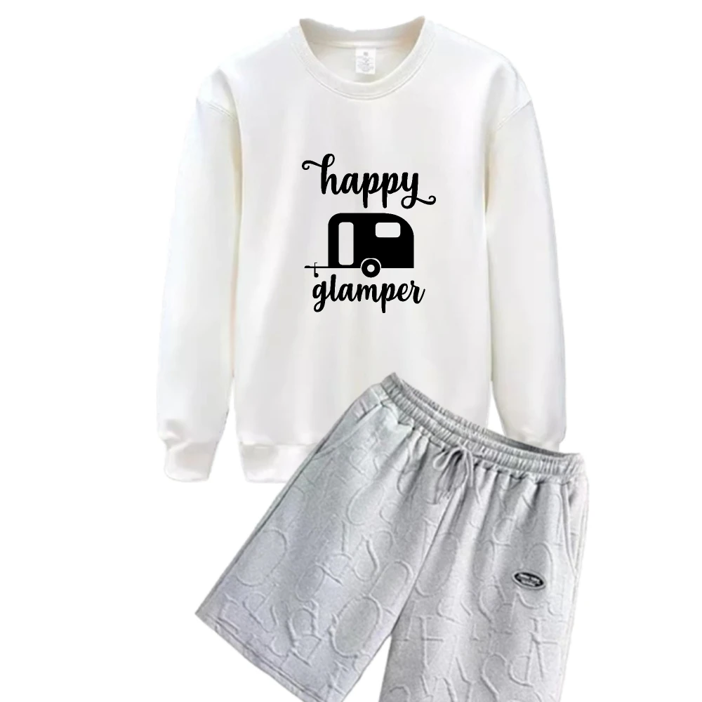 

2025 Casual Men Suit Set Spring And Autumn Front print Polyester Fashion Sports T-shirts+shorts suits Fiber Comfort Fit Stylish