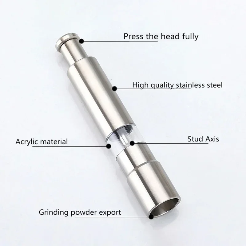 Novelty Thumb Push Pepper Mill Portable Salt Mill Manual Pepper Mill Salt Shaker Stainless Steel Spice Grinder Barbecue Kitchen