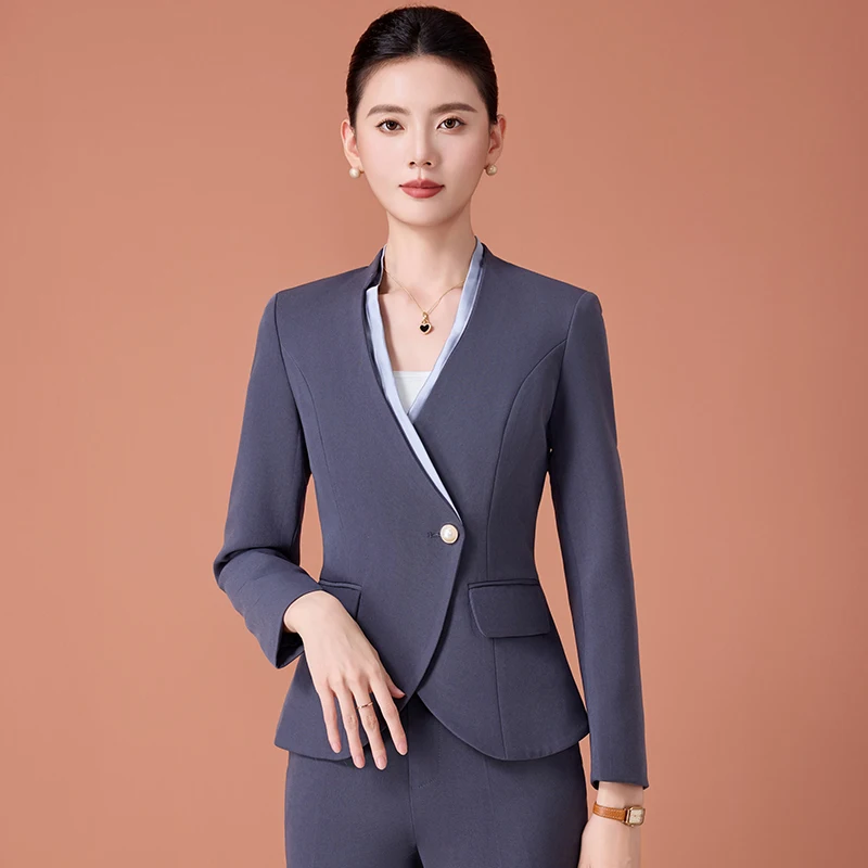 

Женский костюм с v-образным вырезом и одной пуговицей, весна и осень 2023, новый темпераментный салон красоты, рабочая одежда на стойке регистрации, профессиональная одежда