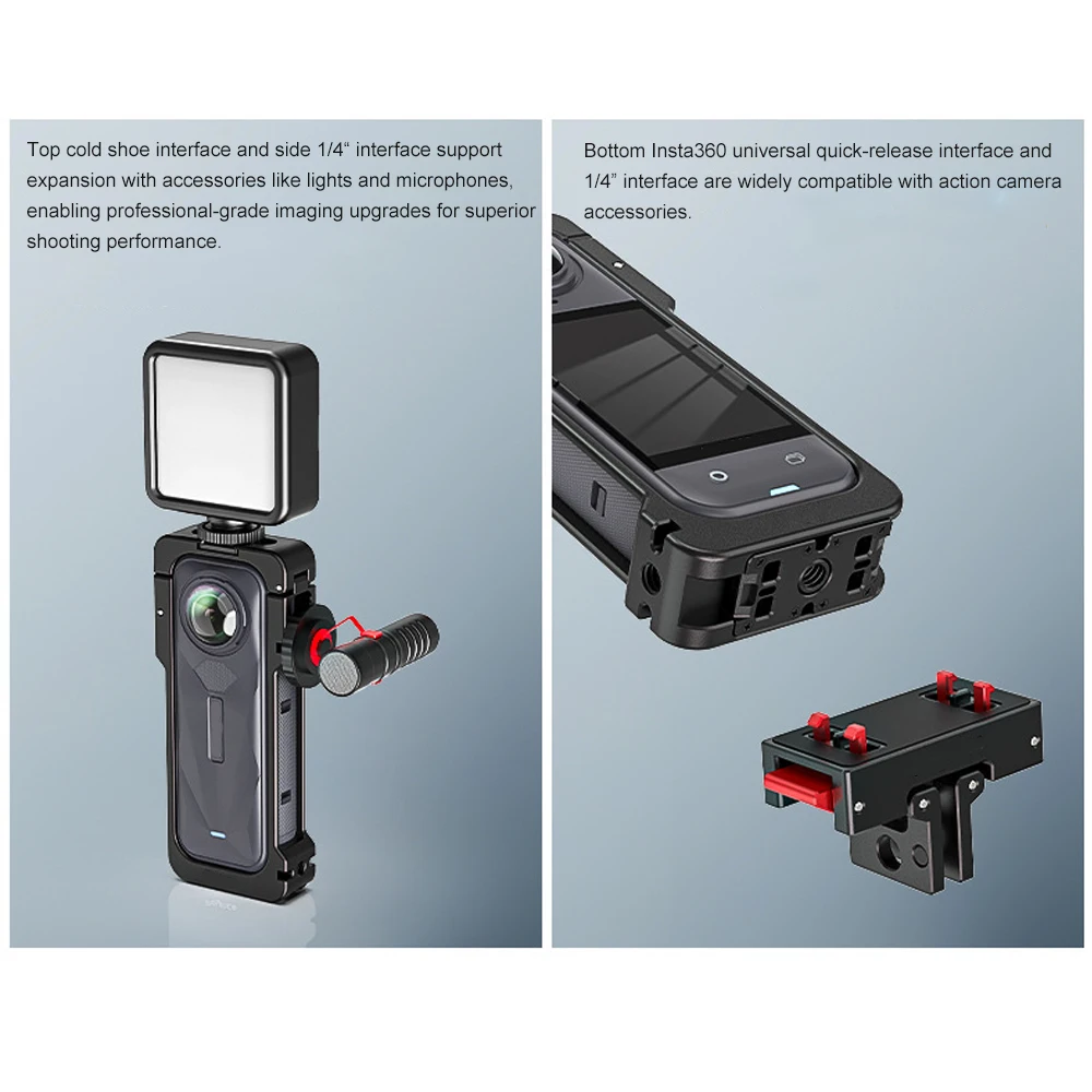 Aluminum Rabbit Cage Protective Case Multifunctional Metal Frame Expansion Adapter Mount for Insta360 X5 Action Camera ﻿