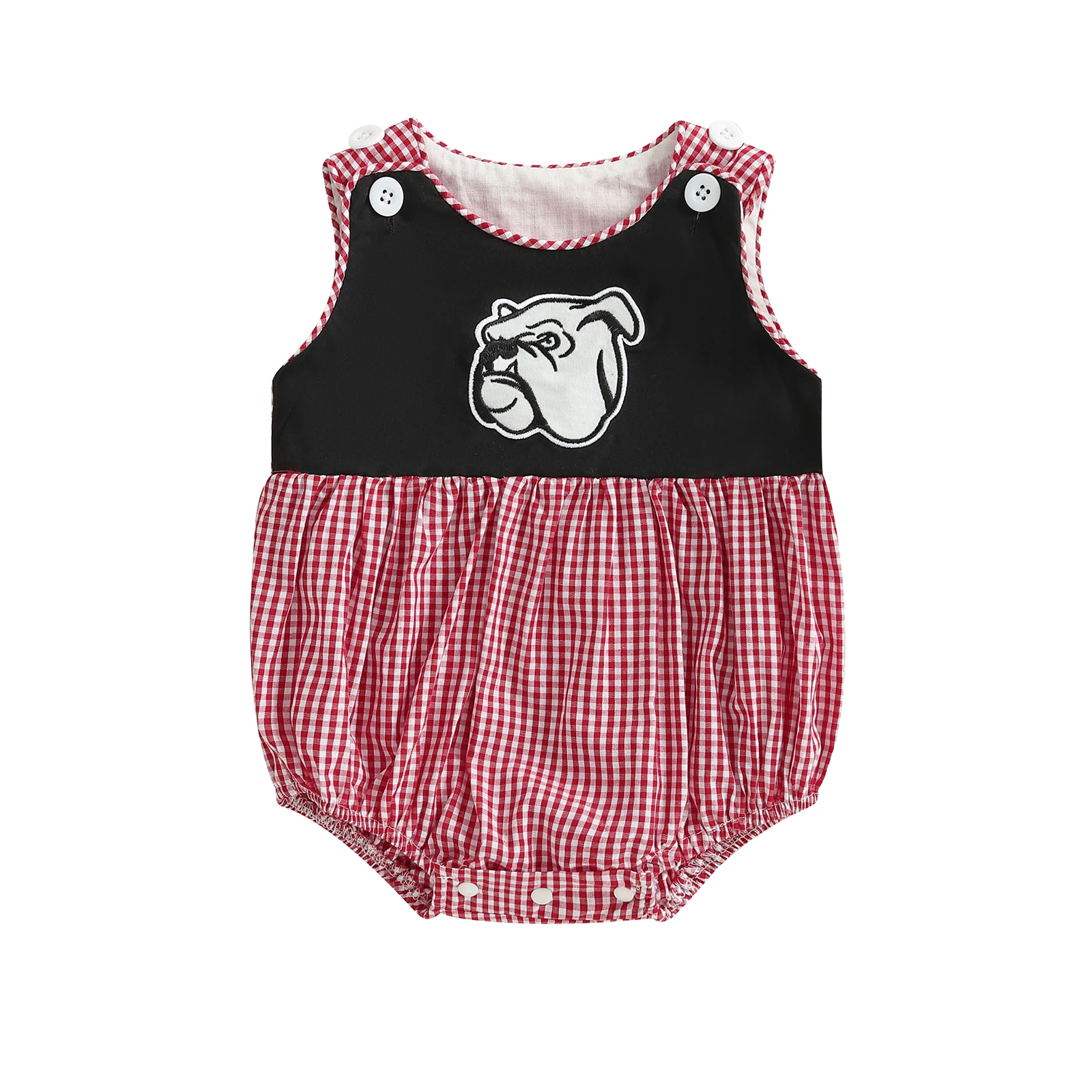 

Baby Boy Summer Romper Overalls Animal Embroidery Plaid Print Sleeveless Round Neck Jumpsuit