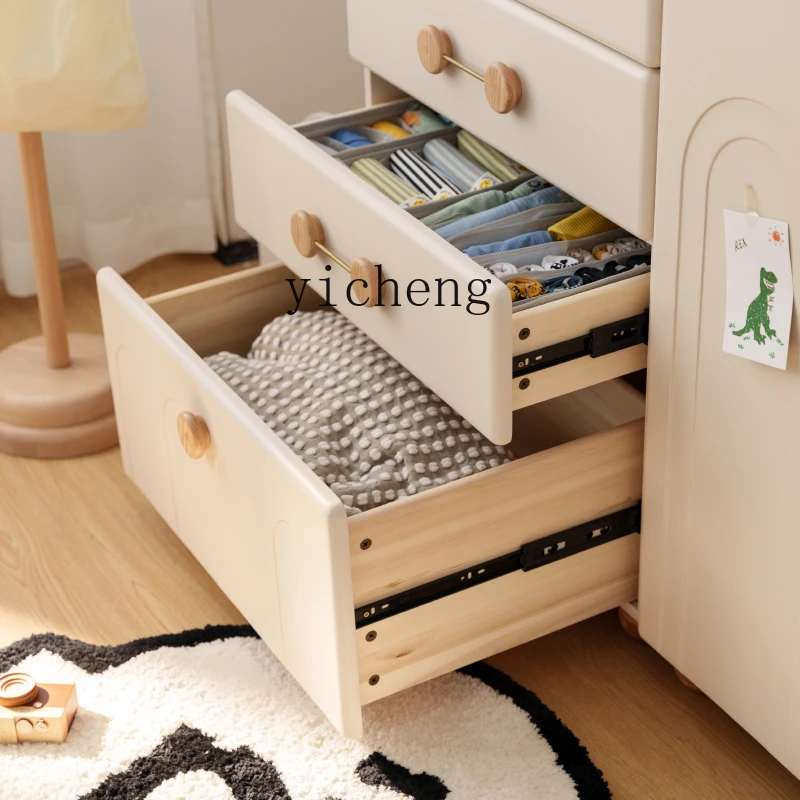 Tqh Solid Wood Children's Wardrobe Chest of Drawer Small Cabinet Locker Bedroom Baby Small Wardrobe Storage Cabinet