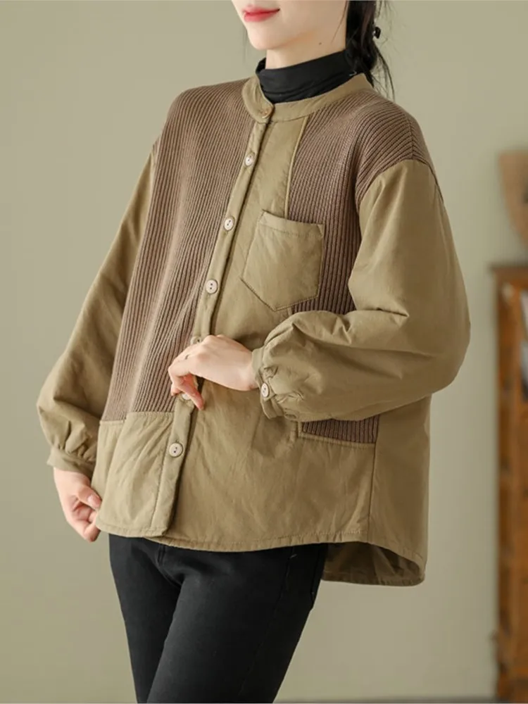 Oversized herfst winter patchwork jas dames vintage lange mouw dames jassen casual losse vrouw uitloper jas