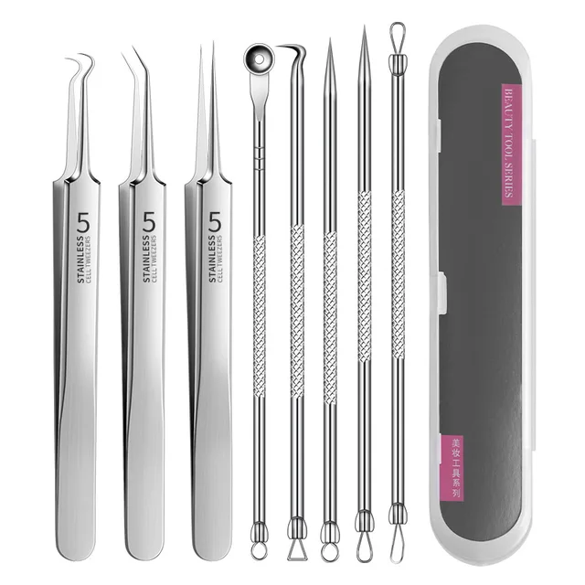 MJ 8 PCS Klips do trądziku ze stali nierdzewnej, klips do komórek, klips do zaskórników, igła do trądziku, igła do trądziku w salonie kosmetycznym, narzędzie do igły do trądziku