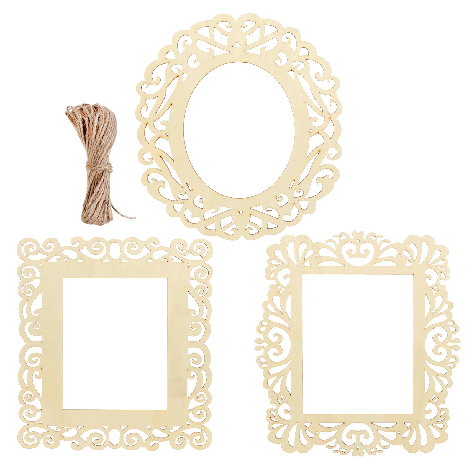 

3pcs Wooden Hollow Carving Decor Unfinished Frame Slices Hanging nament Cutout Pendant Craft DIY Smooth Premium