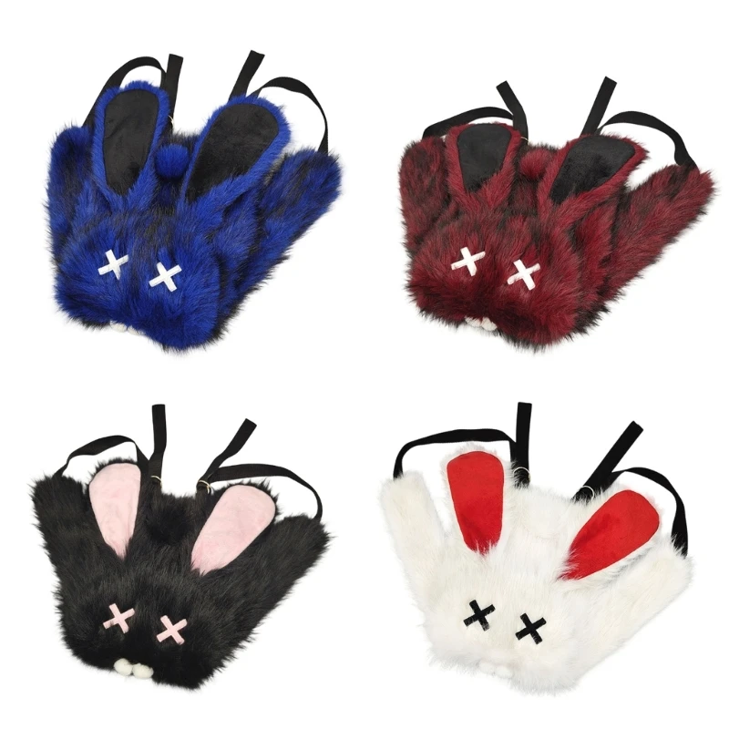 573B Soft Plush Backpack with Adjustable Straps Gothic Punk Rabbit Ears Backpack