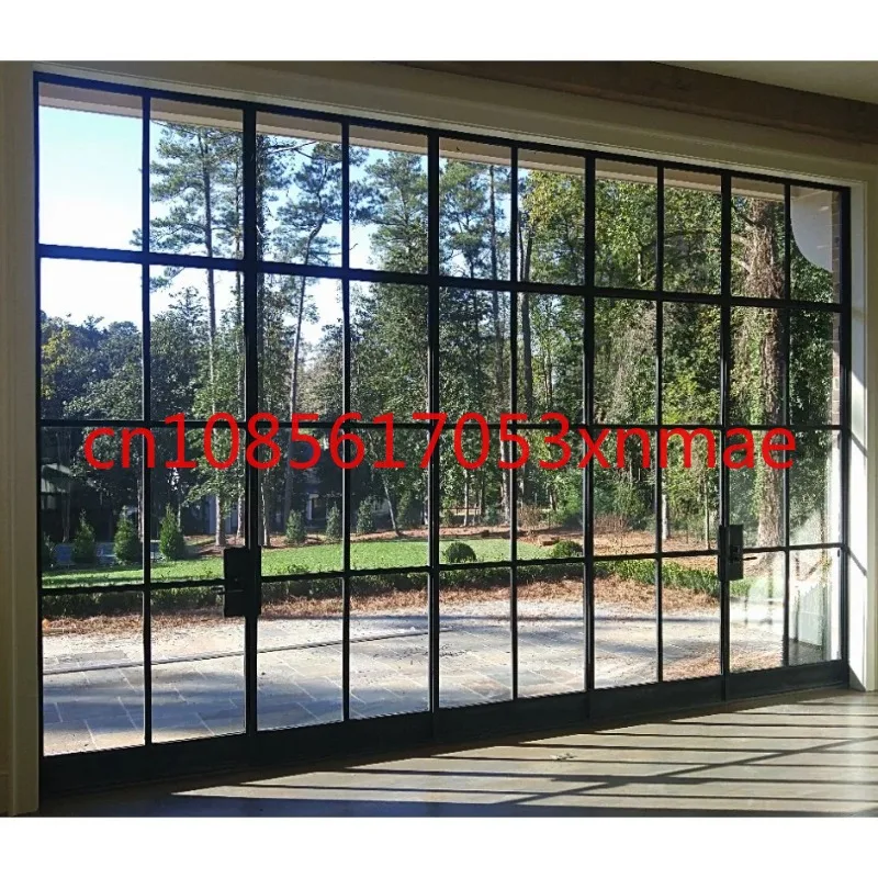 Hot Selling Black Steel Frame Exterior Double Glass French Aluminum Entry Swing Glass Doors