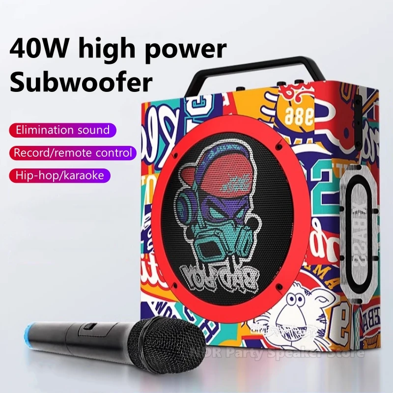 Wireless Bluetooth Connection Speaker 40W High Power Outdoor Performing K-songs Speaker Portable Heavy Subwoofer Karaoke Player