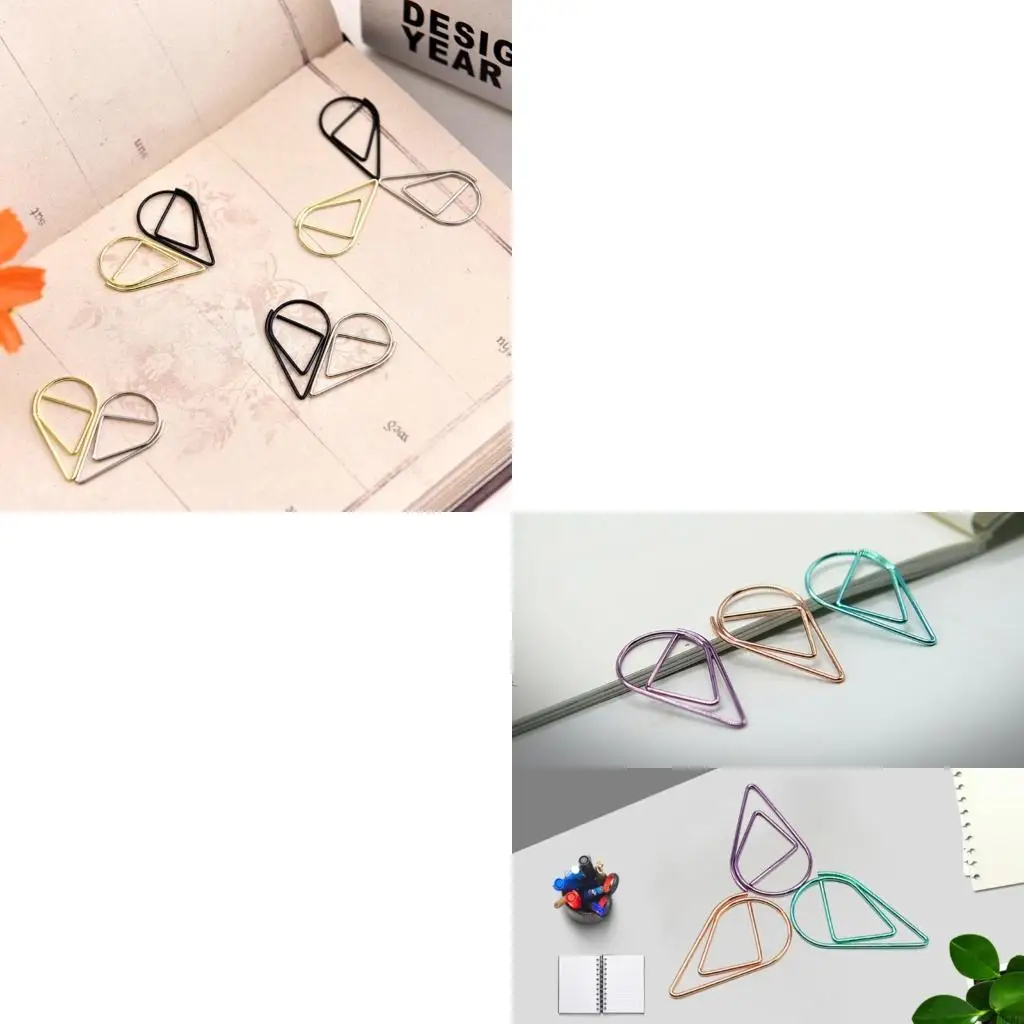 100 Pcs Small Bookmarks Creative Paper Clips Water Drop Bookmarks Holders
