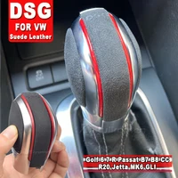 Perilla de cambio de marchas de cuero de gamuza para coche, emblema para VW Golf 6 golf 7 R GTI Passat B7 B8 CC R20 Jetta MK6 GLI DSG, Color rojo/azul