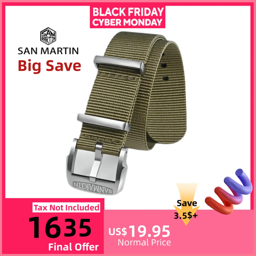 

Нейлоновый ремешок San Martin, десантник, 20 мм, военный ремешок для часов, спортивный удобный универсальный интерфейс, пряжка, прочный спортивный BD0005