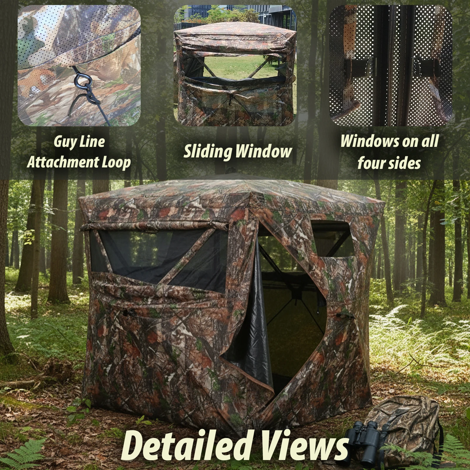 Hunting Camo Blind 270 Tent Compact Size Metal Support Mesh Window for Turkey Deer Hunting Bird Watching