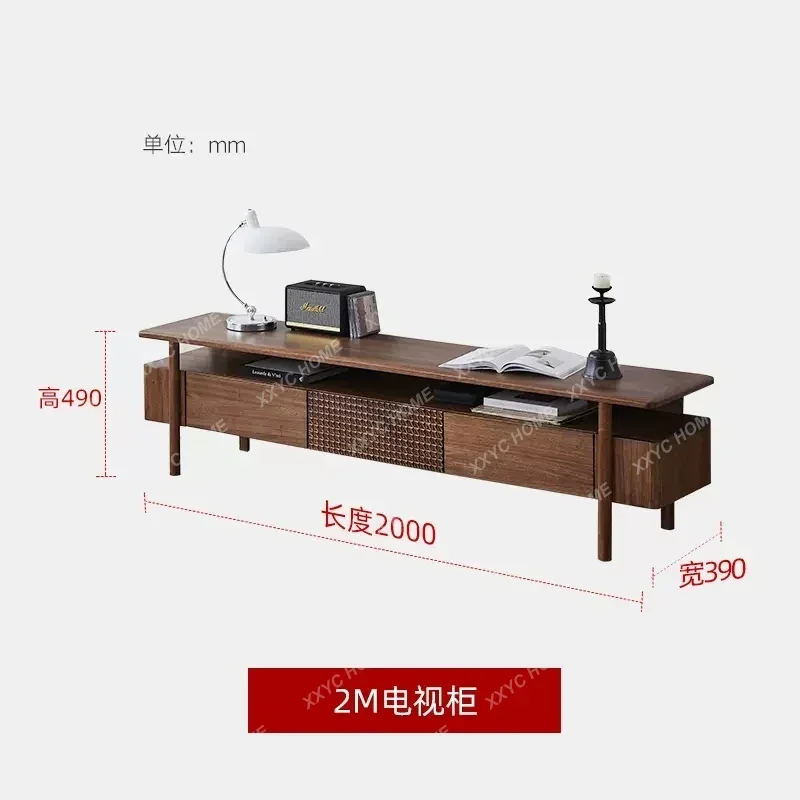 Walnut TV cabinet coffee table combination living room solid wood TV cabinet antique tea table