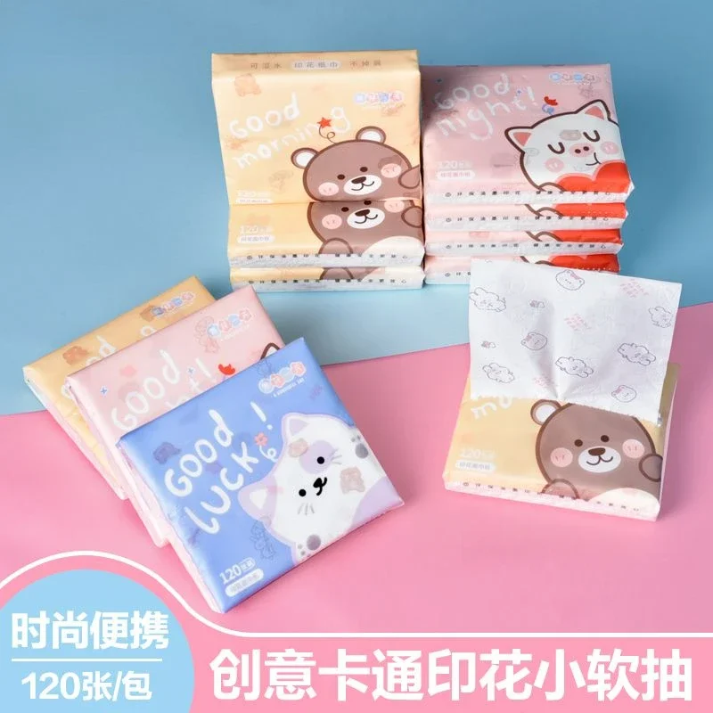 Cartoon Printing Cute Small Packet of Paper Towels, Pink Napkins, Heart To Heart, Handkerchief Paper, Facial Tissue Paper