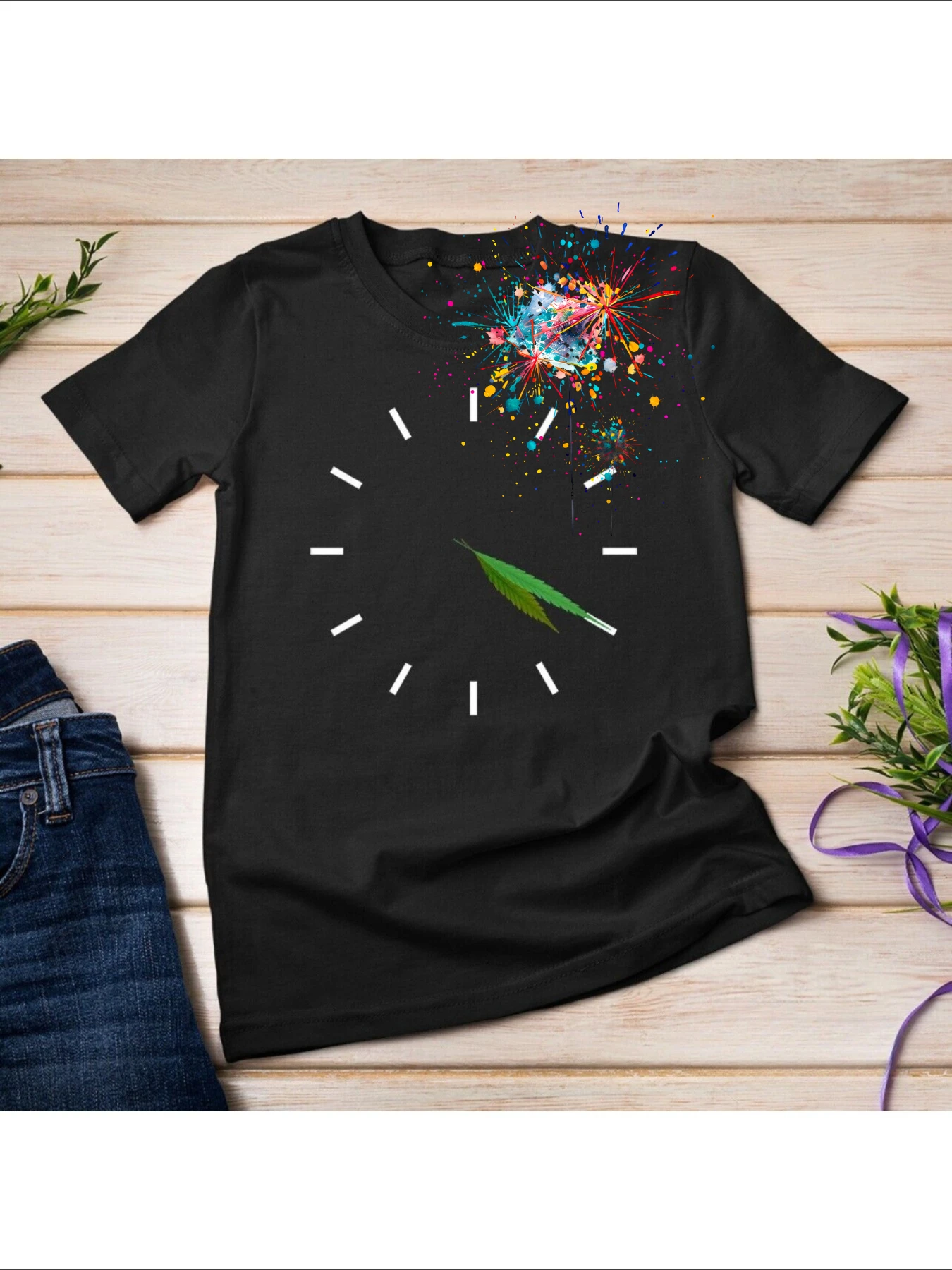Leaf Clock Design Stylish 420 Stoner Graphic T-Shirt 100% Cotton O-Neck Short Sleeve Summer Casual Mens T-shirt Streetwear