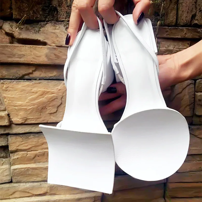Foreign Trade Square Heel Sandals Women's Roman Square Round Thick Heel Back Strap White Women's Sandals