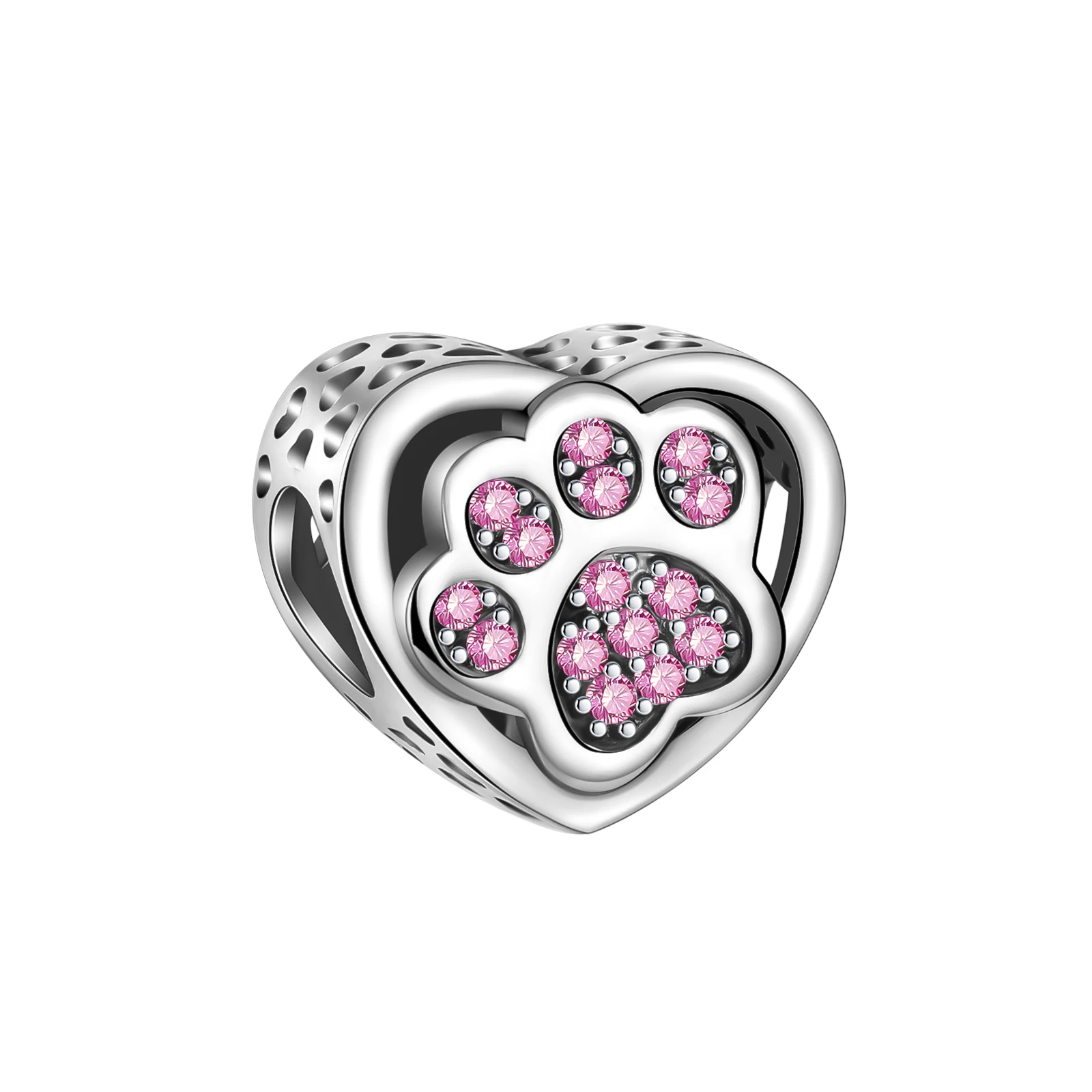 

925 silver love pink cat claw boutique fashion beaded fit pandora original bracelet charm bead necklace Diy female jewelry.