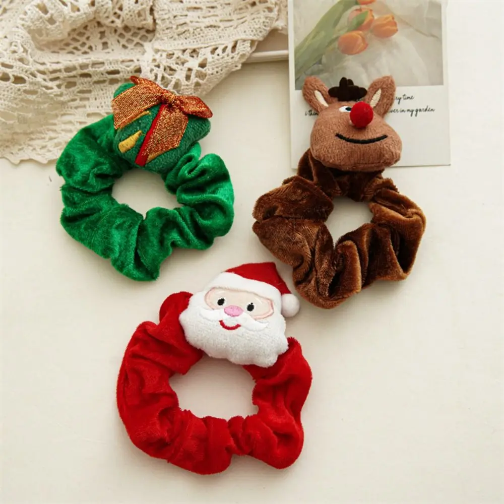 Soft Winter Christmas Scrunchies Plush Cartoon Hair Ring Santa Claus Cute Santa Claus Girl