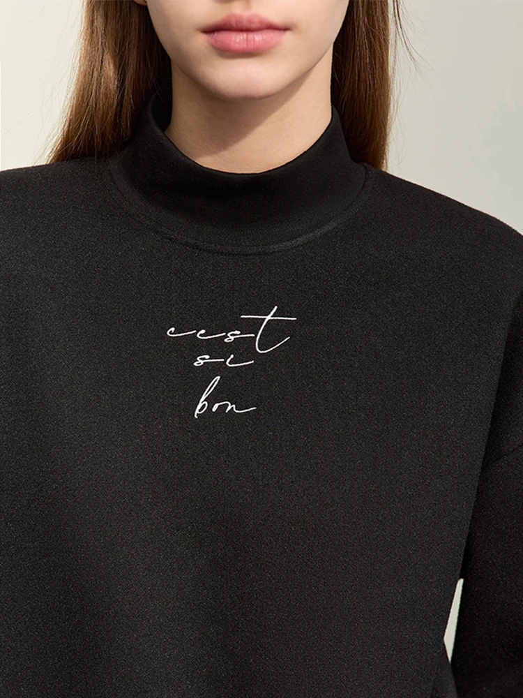 AMII-Sudadera con capucha minimalista para mujer, abrigo holgado con bordado de letras, Cuello medio alto, Top de manga larga empalmado, otoño, 2023