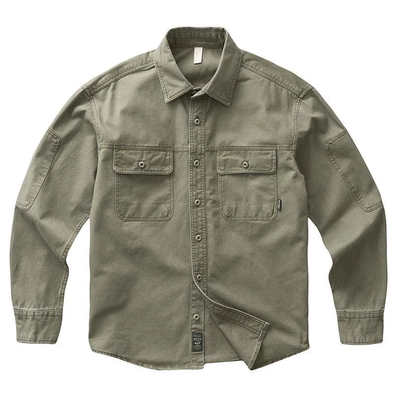 

Autumn and Spring New Fashion Solid Color American Vintage Workwear Shirt Men's Casual Loose Sports Plus Size Long Sleeve Shirt